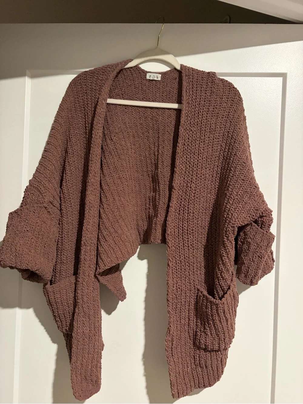 POL Open-Front Chunky Knit Cardigan - Mauve Brown